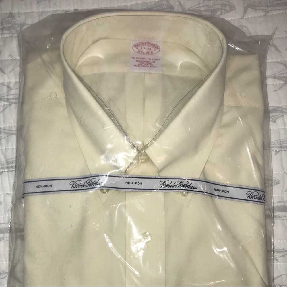 NEW Brooks Brothers Cream Collar Dress Shirt 17 34